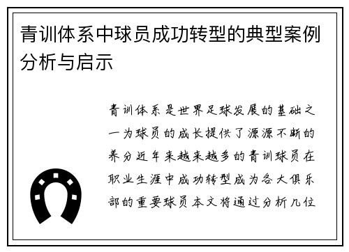 青训体系中球员成功转型的典型案例分析与启示